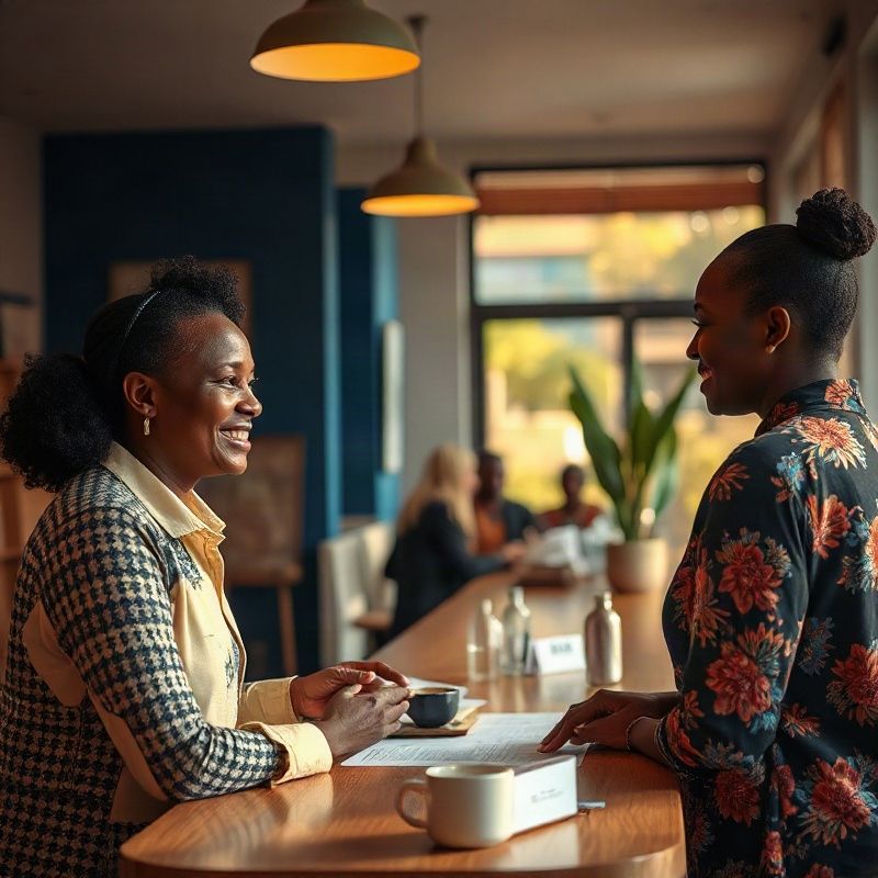 A client being warmly greeted at the reception desk inside Betalstone